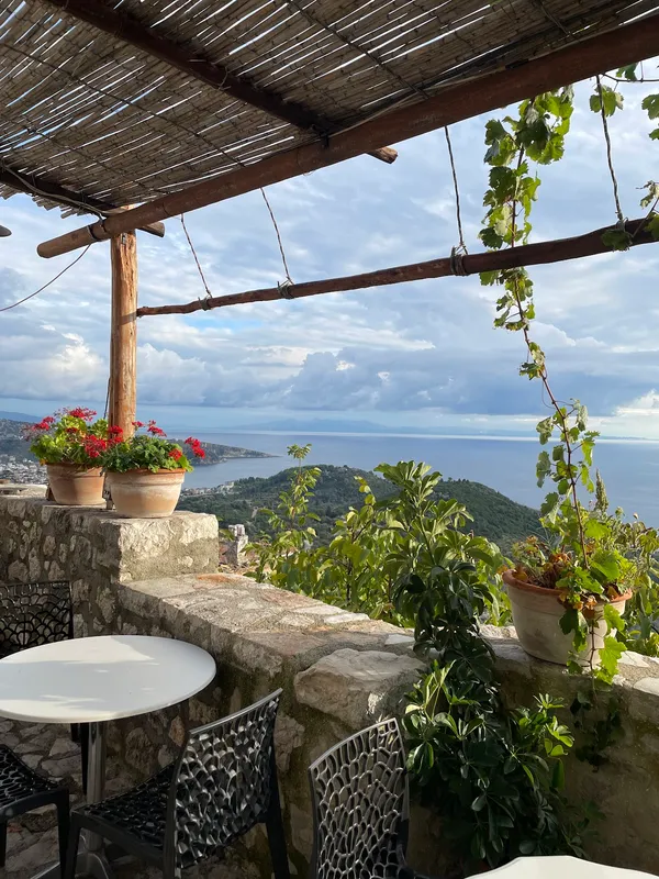 Cafe Butterfly panoramic castle walls cafe in Himara