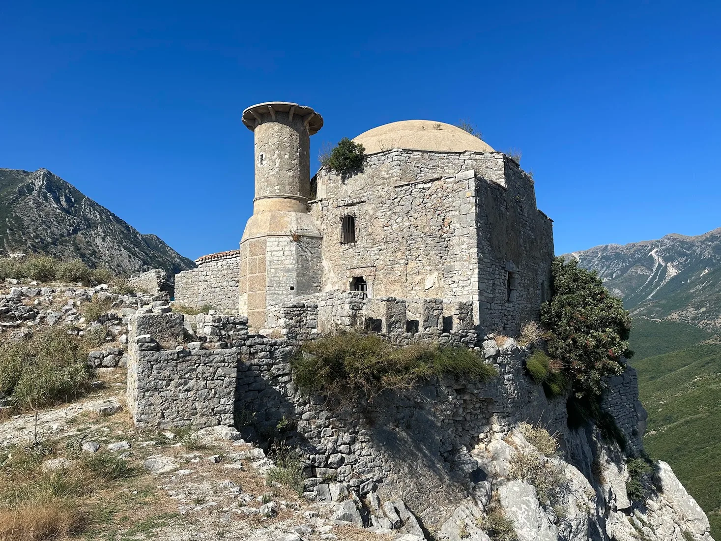 Ruins of Borsh Castle on its rocky hilltop