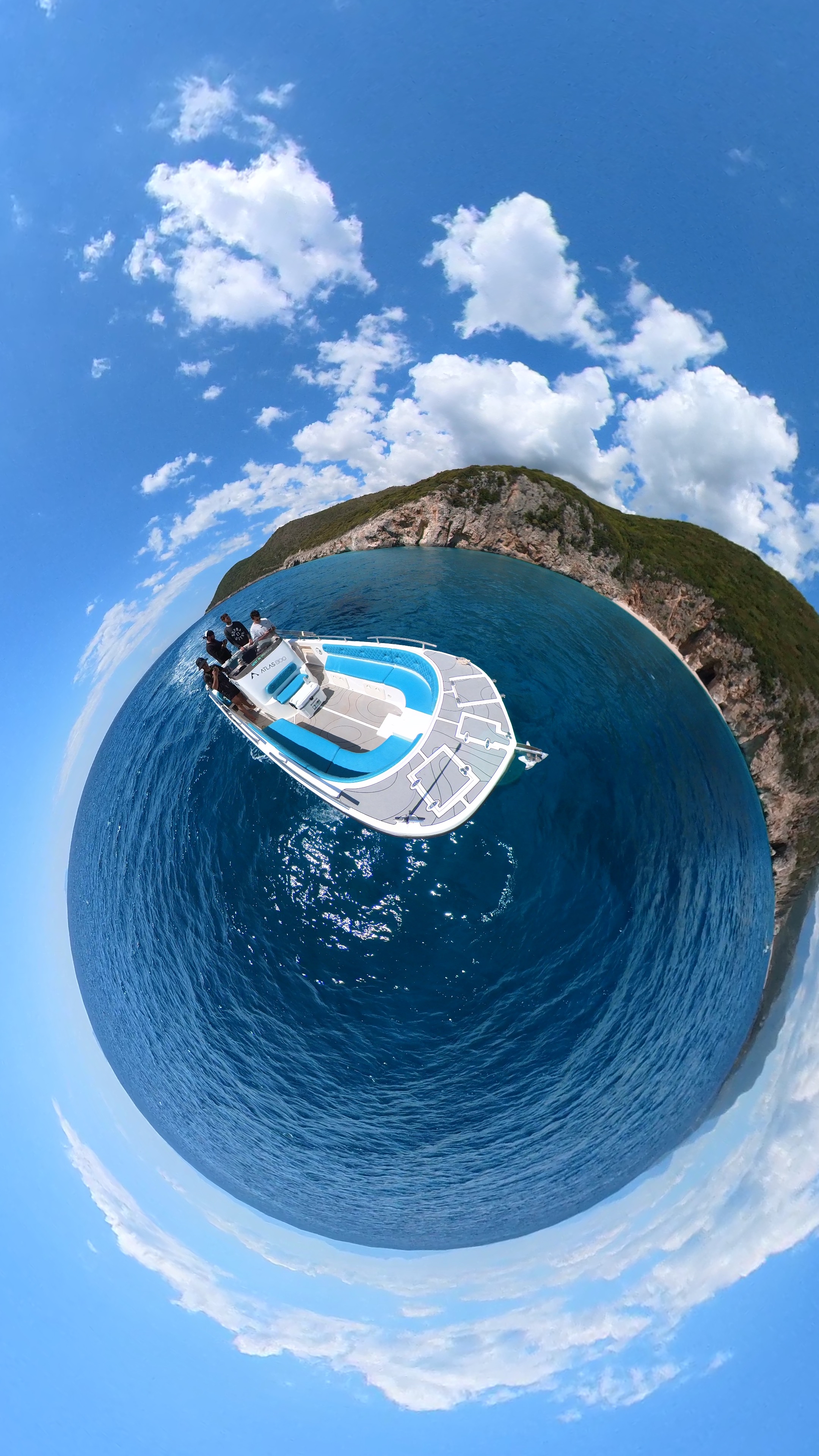 Himara bay aerial view with boats