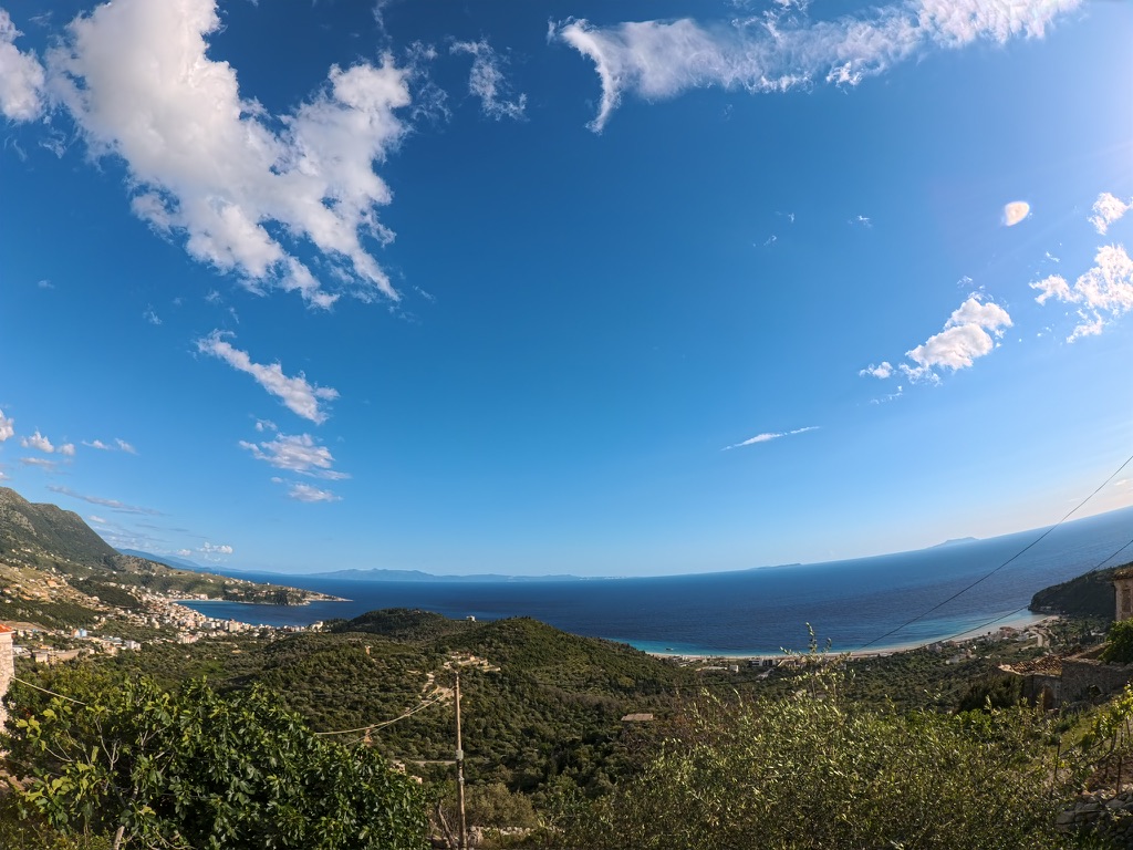 View from Himara castle towards Spile beach and the coastal town