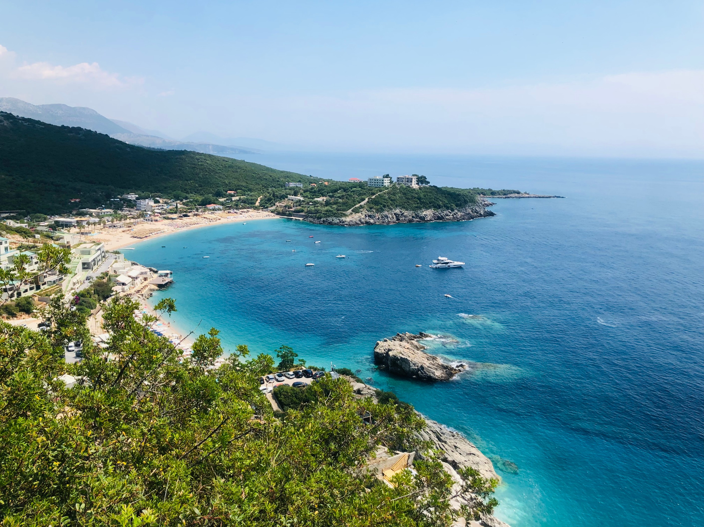 Seaside dining with seafood at a restaurant overlooking Jale Bay on the Albanian Riviera