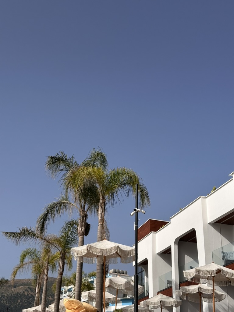 Sunset view over beach bar area