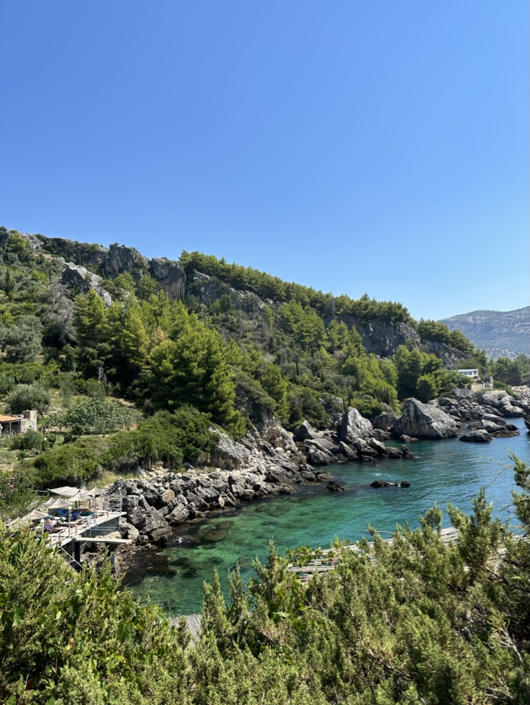 Turquoise water in a rocky cove along the Albanian Riviera near Himara