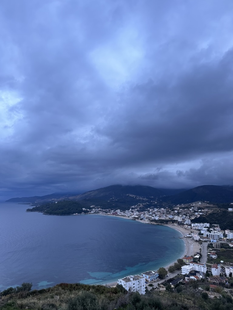 Himara spile bay panoramic aerial — himara bus station guide