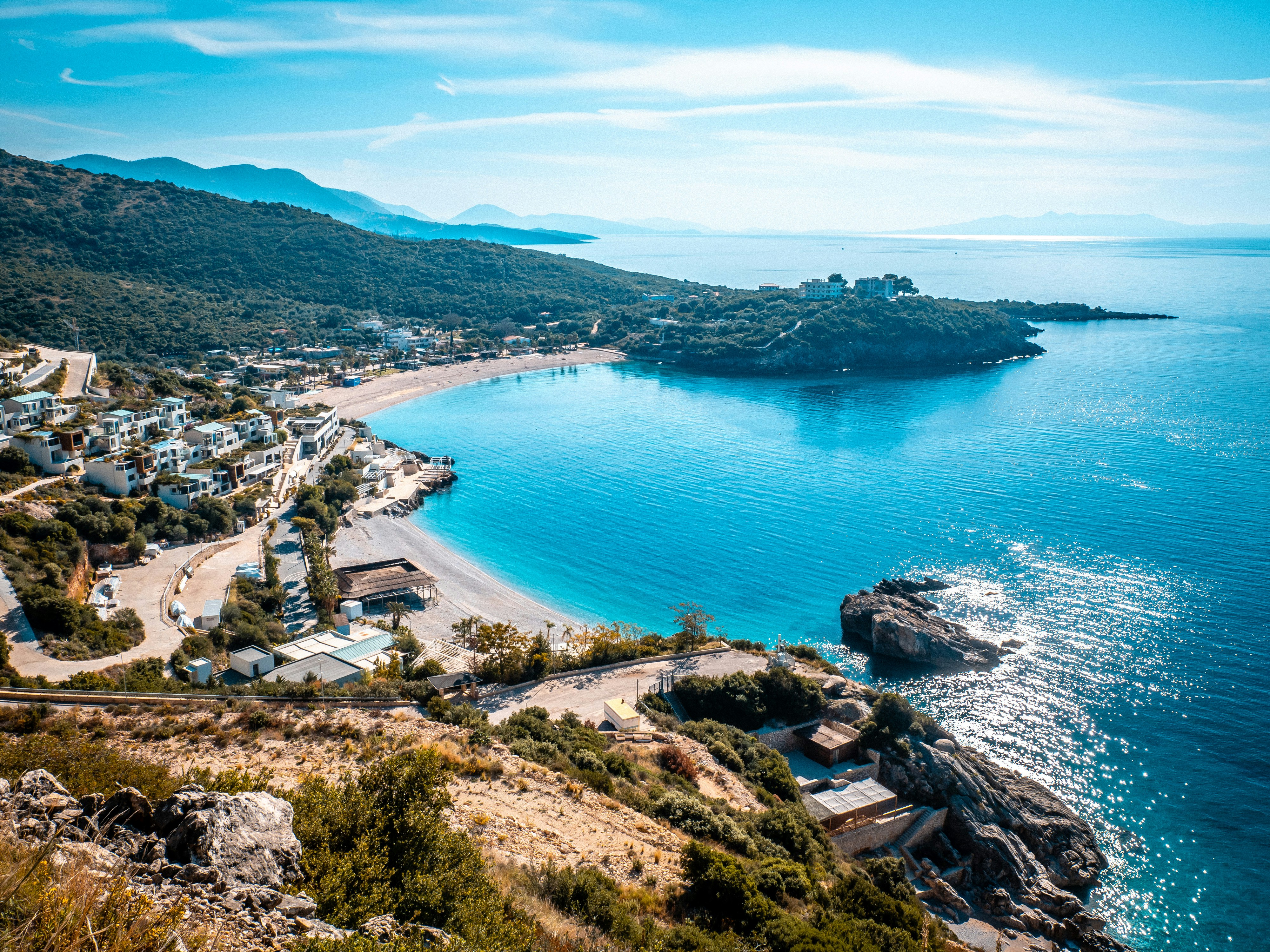 High aerial view of Jale Beach coastline