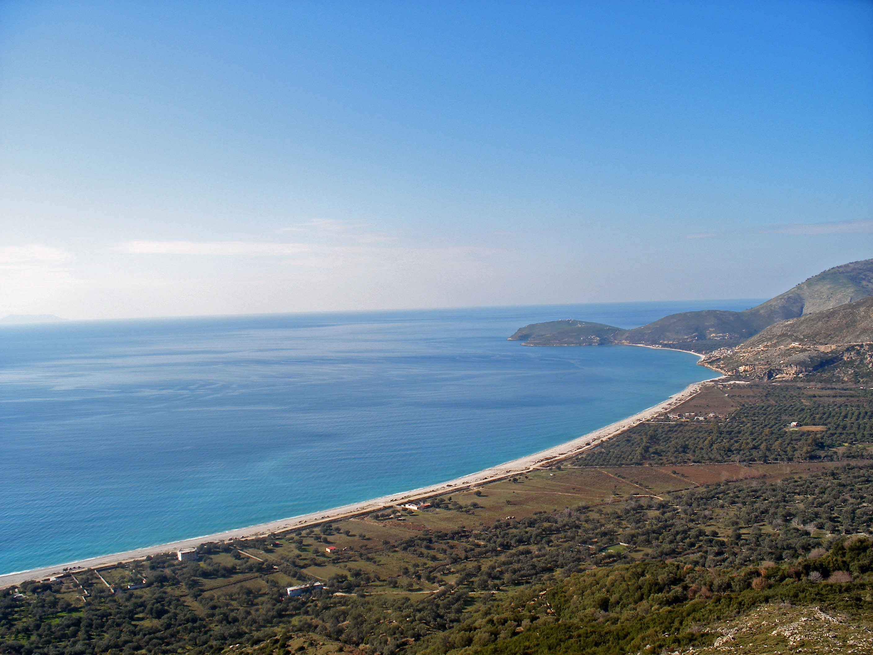Borsh Beach stretching along the Albanian Riviera coastline