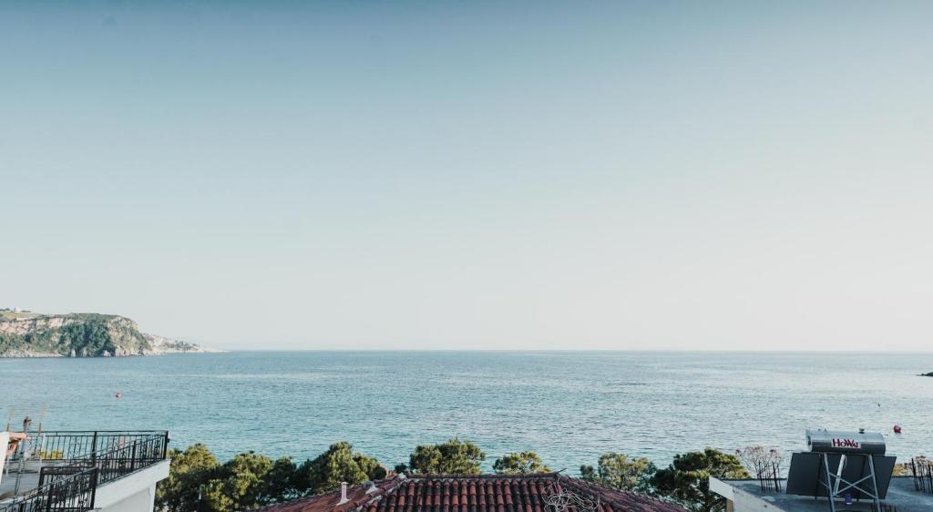 Entrance to Himara 28 Hotel on the Himara promenade