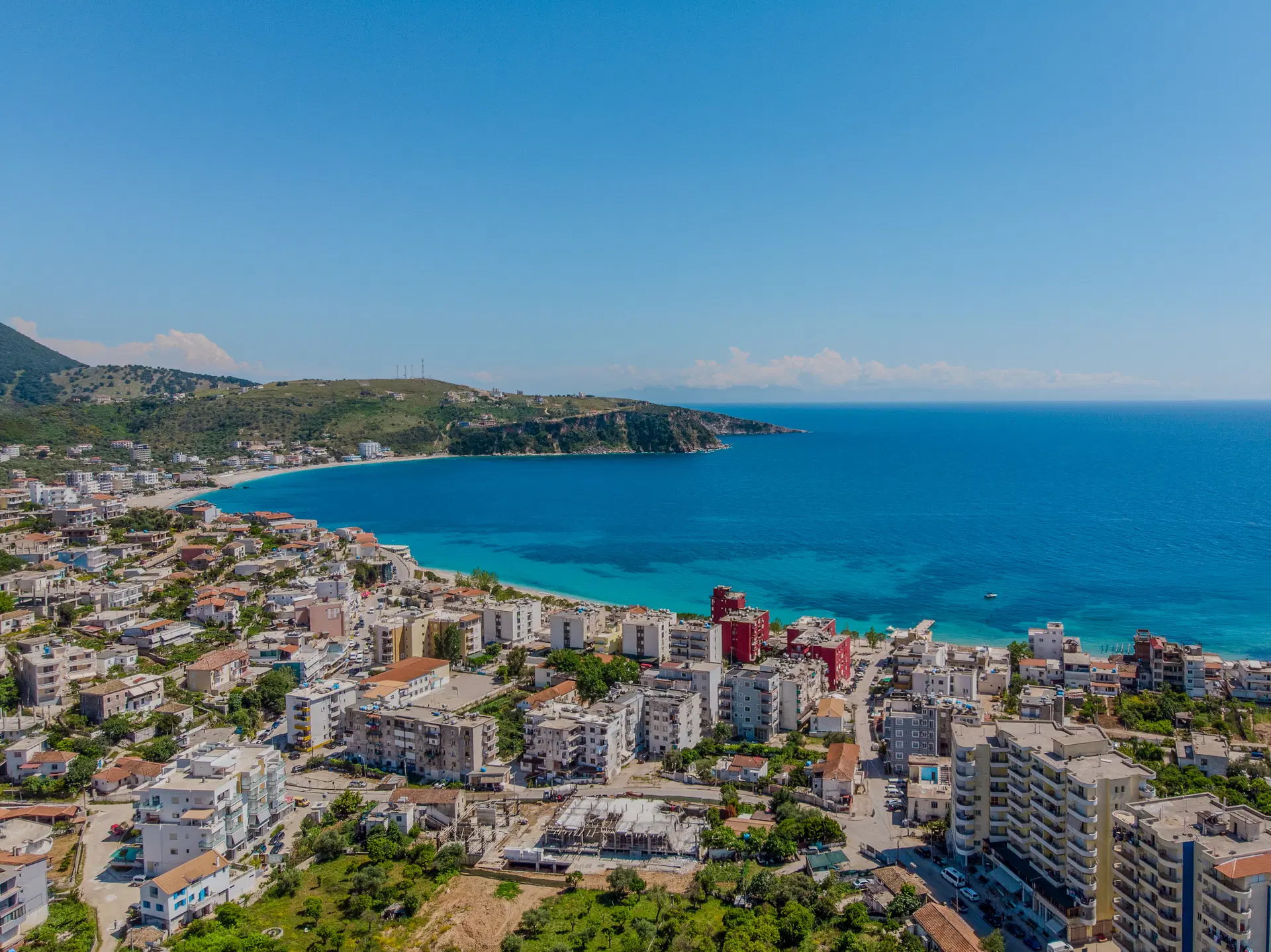Aerial view of Himara center, Albanian Riviera