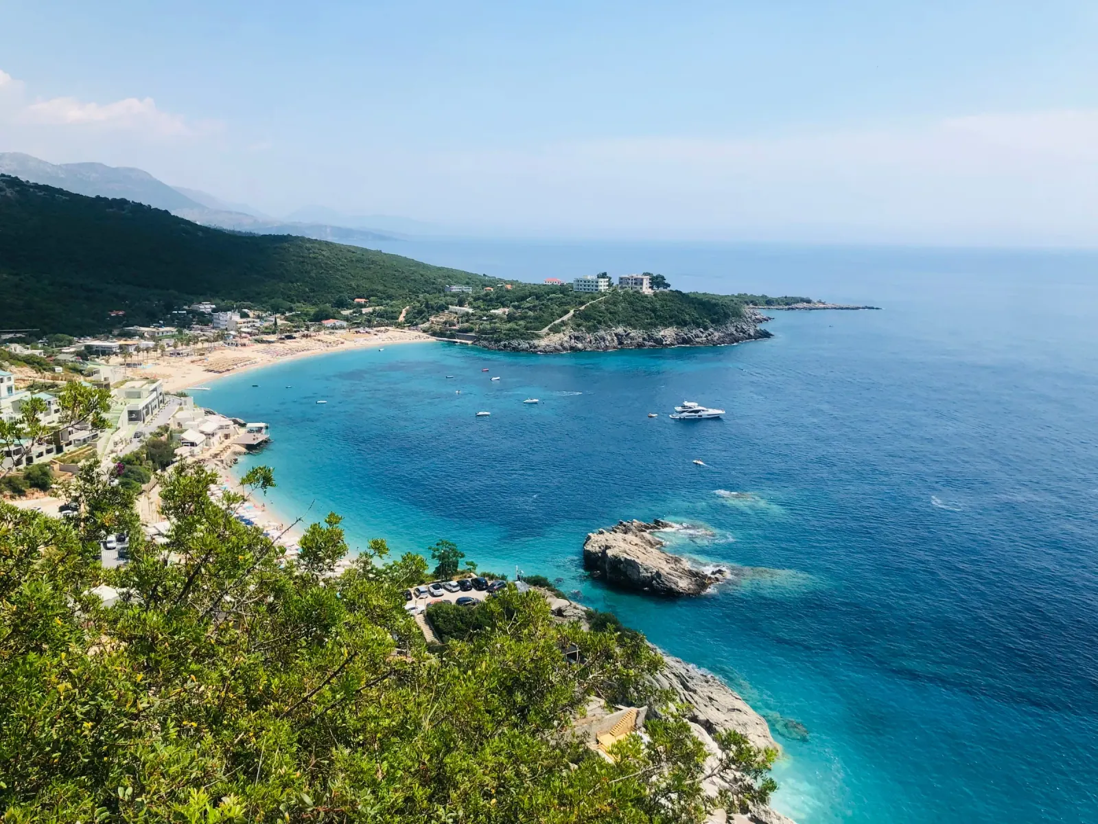 Aerial view of Jale Beach bay with turquoise water