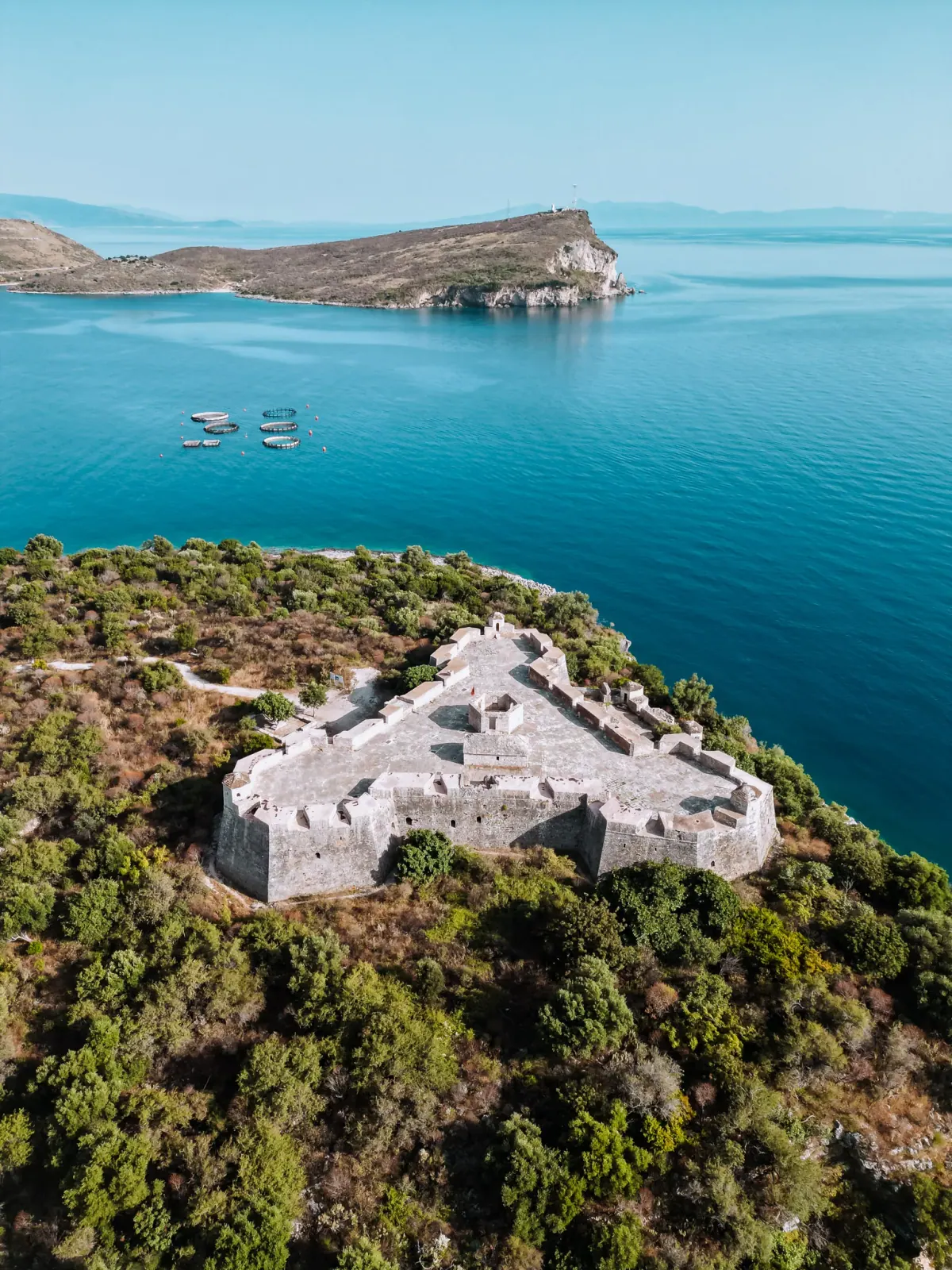 Ali Pasha's triangular castle on the Porto Palermo peninsula viewed from the bay