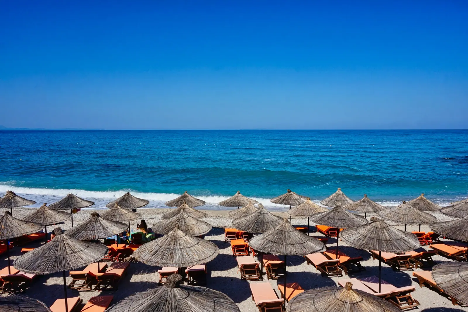 Aerial view of a quiet southern Albanian Riviera coast near Vasiliqi