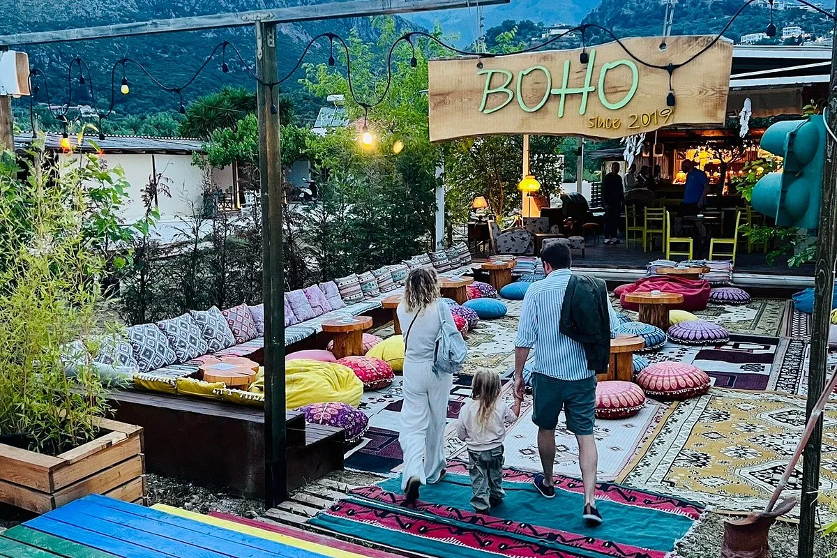 BOHO beach bar with bohemian decor on Livadh Beach
