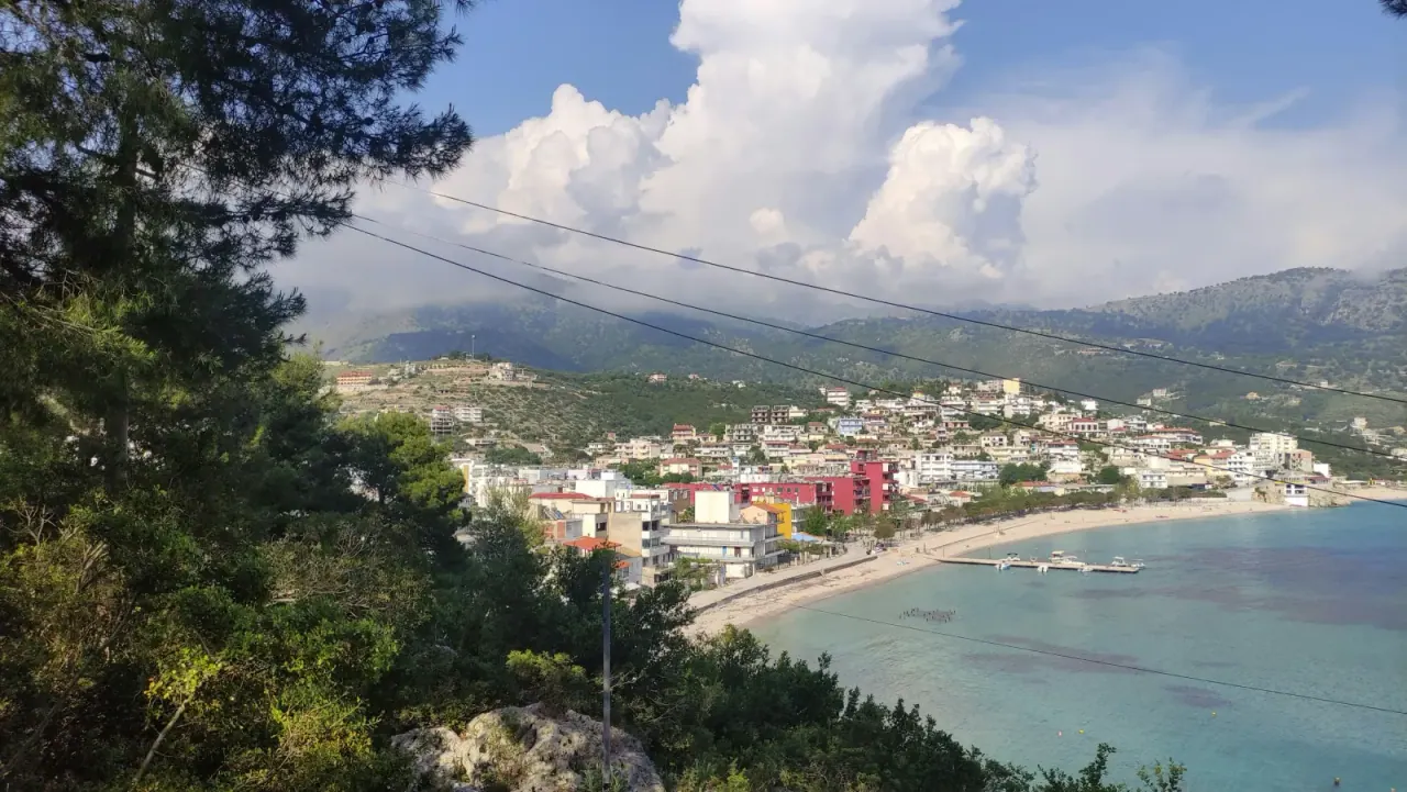 Peaceful view of Himara old town from Spile Beach