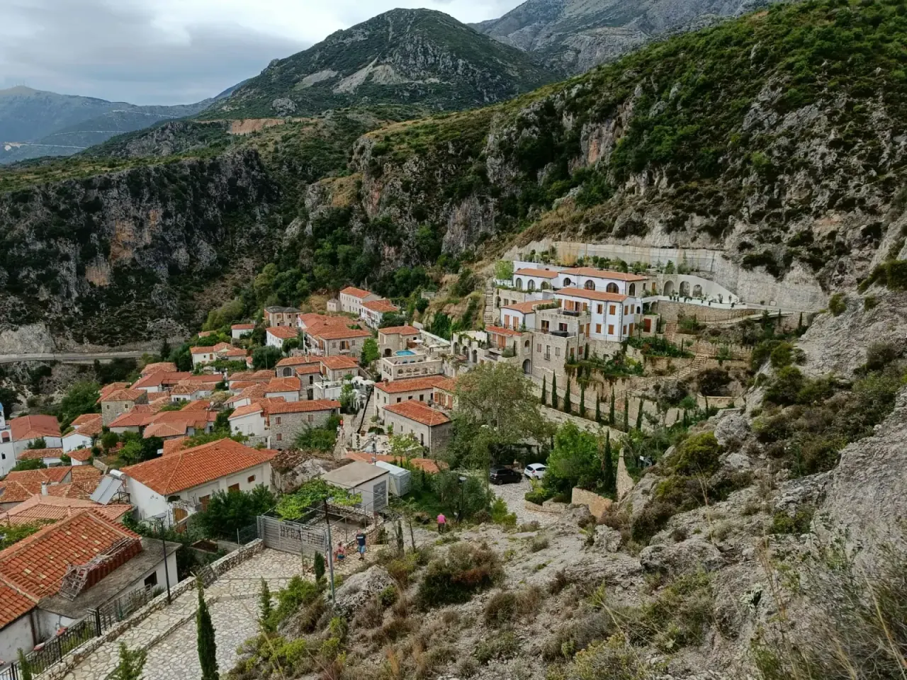 Livadhi area village view near Himara with local shops and town access