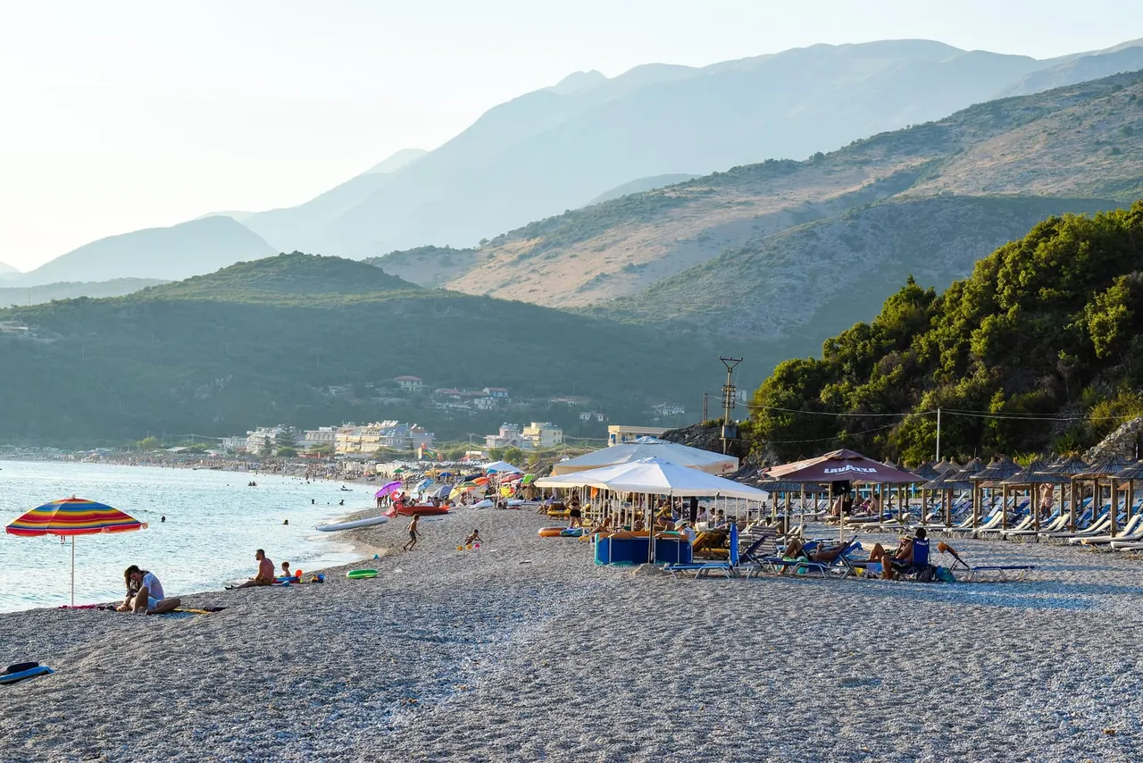 Livadhi Beach near Himara on a clear day with calm sea